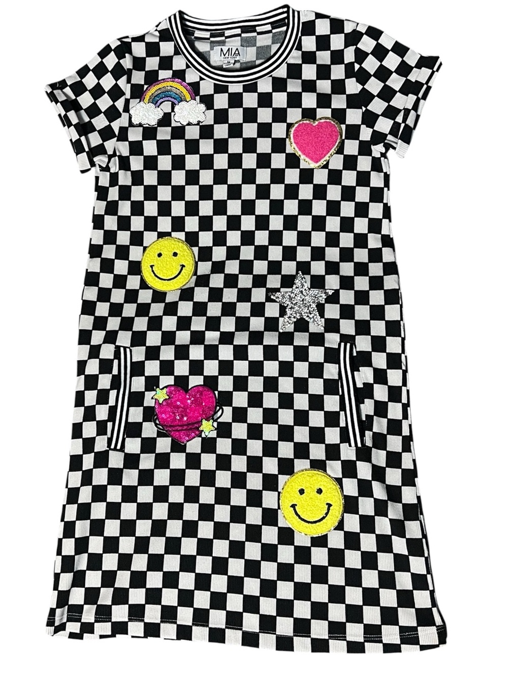 Mia New York Girls Checkered Patch Dress Medium 8/10 NWOT